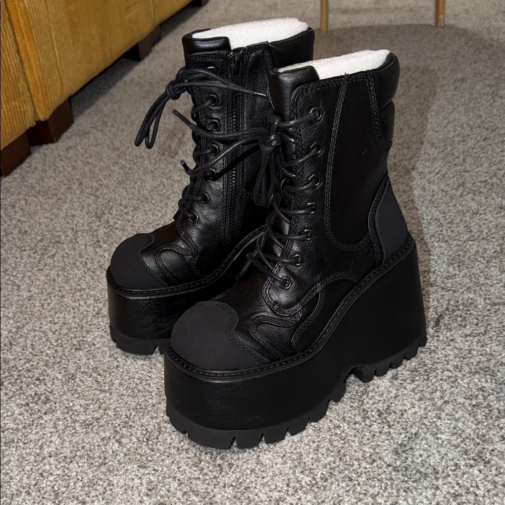 Current Mood Black Chunky Lace-Up Boots